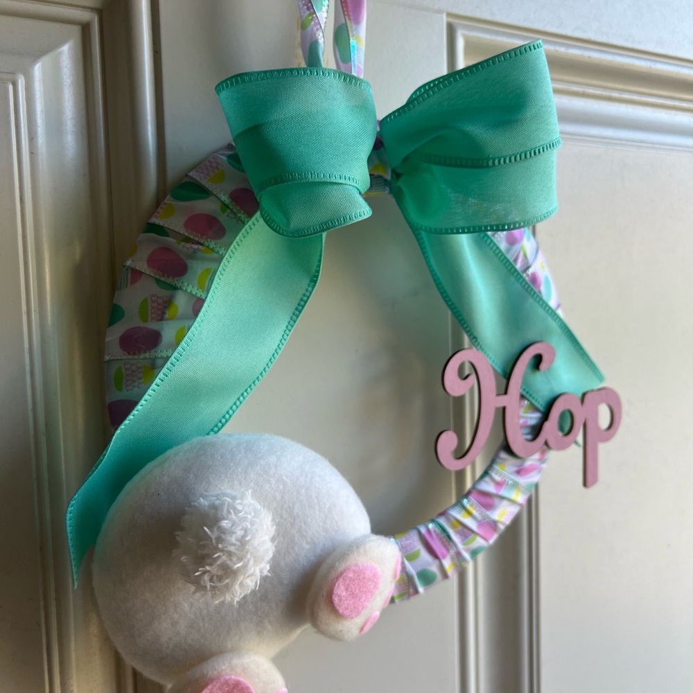 Mint Green Plush bunny Bottom 8 Inch mini Wreath  Pink Accents Small Room